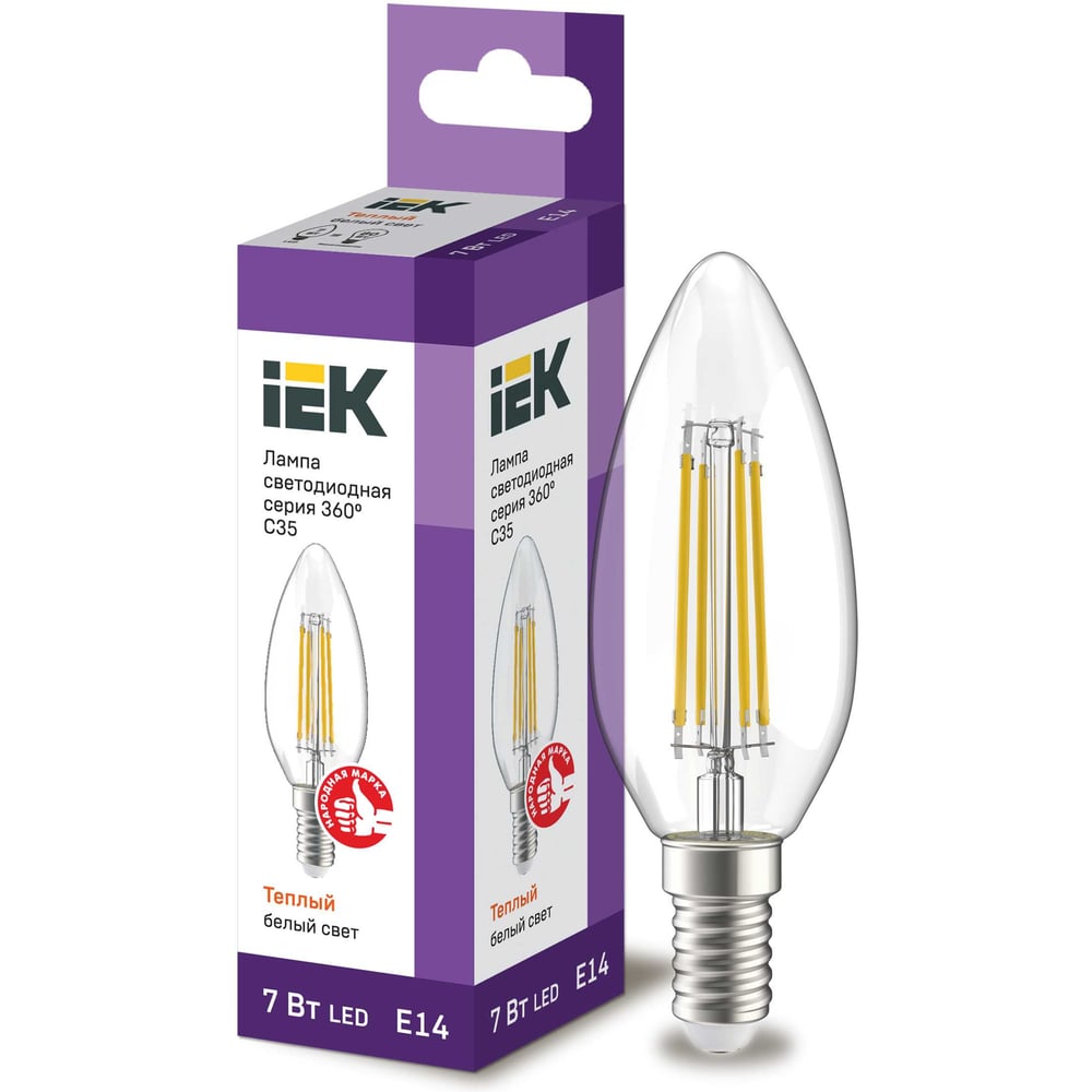 Изображение товара Лампа IEK серия 360, LED, C35, свеча, прозрачная, 7вт, 230В, 3000К, E14 LLF-C35-7-230-30-E14-CL