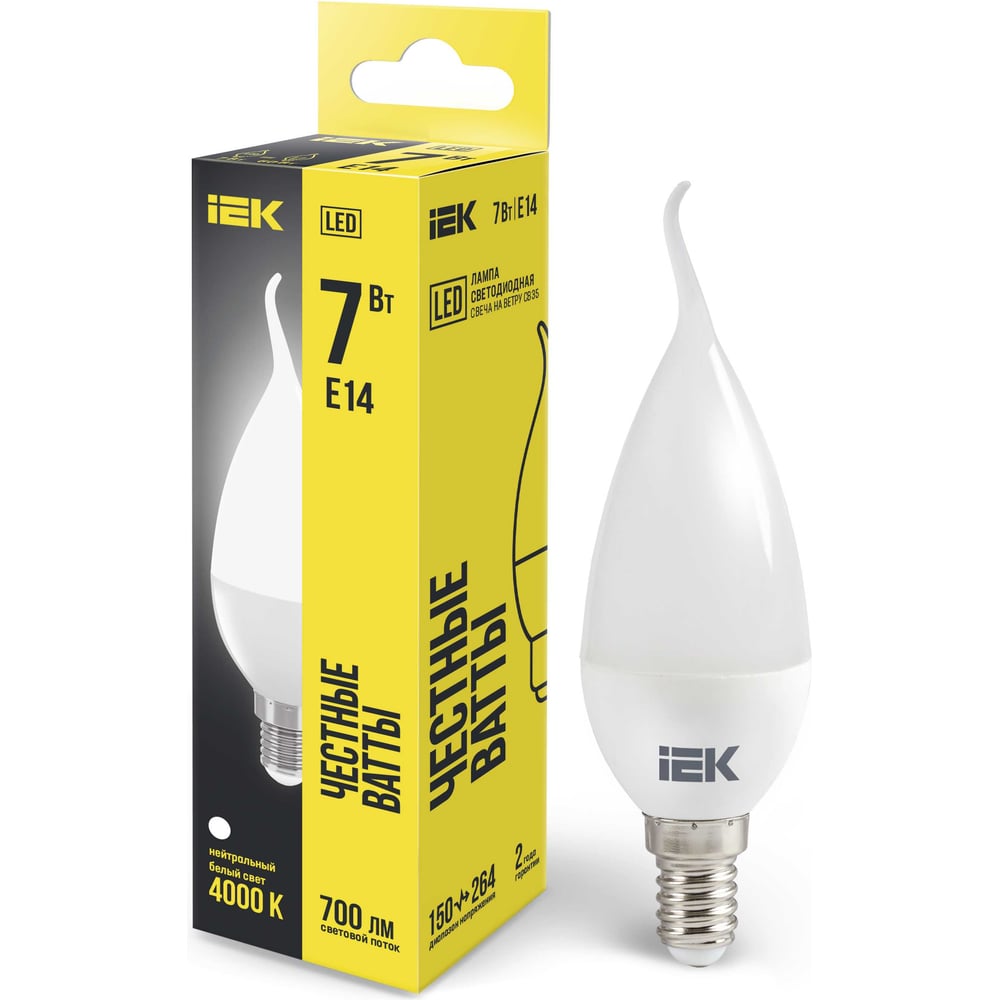 Лампа IEK LED CB35, свеча на ветру, 7вт, 230В, 4000К, E14 LLE-CB35-7-230-40-E14