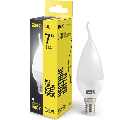 Изображение товара Лампа IEK LED CB35, свеча на ветру, 7вт, 230В, 4000К, E14 LLE-CB35-7-230-40-E14