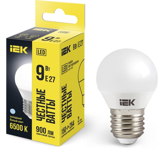 Изображение товара Лампа IEK LED, G45, шар, 9вт, 230В, 6500К, E27 LLE-G45-9-230-65-E27