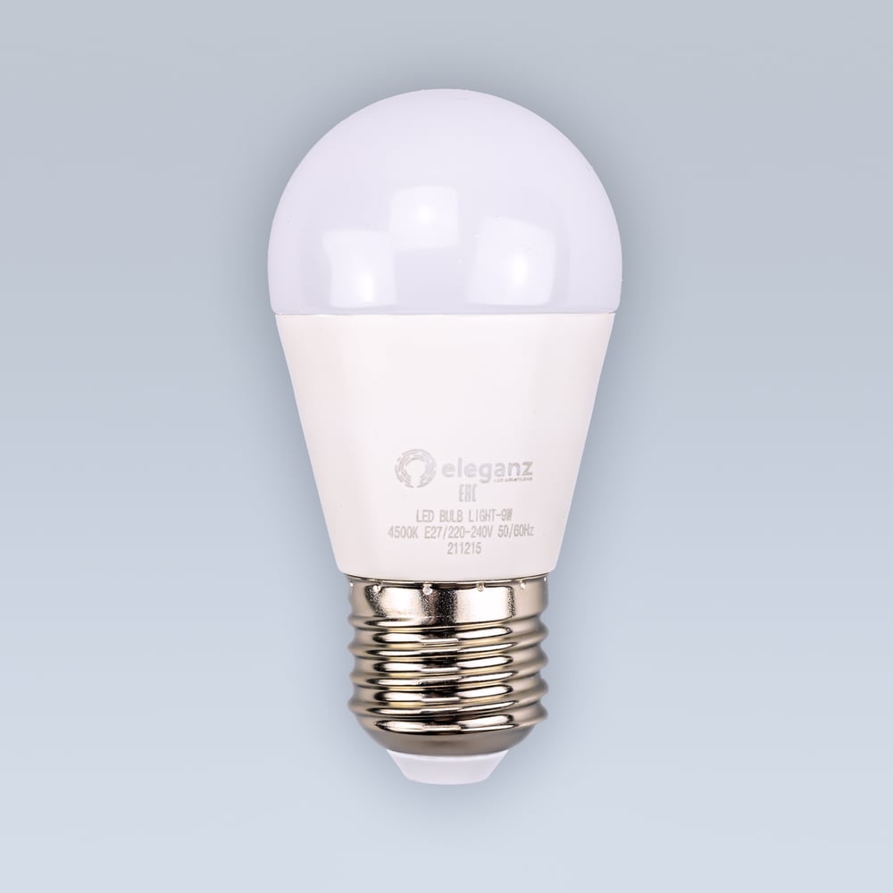 Изображение товара Светодиодная лампа ELEGANZ Е27 Шар матовый 9W G45 теплая 3000К 220V, 1шт 1404
