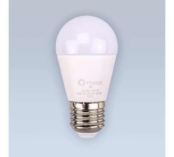Изображение товара Светодиодная лампа ELEGANZ Е27 Шар матовый 9W G45 теплая 3000К 220V, 1шт 1404