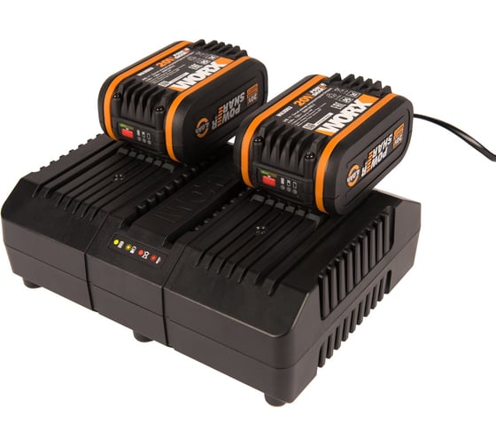 Изображение товара Комплект: Двойное Зарядное устройство WORX WA3883 + 2 АКБ 4.0 А/ч