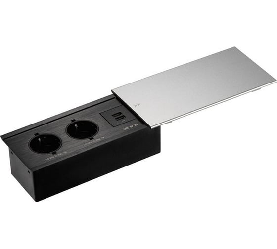 Изображение товара Выдвижная встраиваемая розетка Mebax JX (Slide Top) 2 секции Серебро 200х100х63мм 2 USB (с каб.пит.) 00-00002888