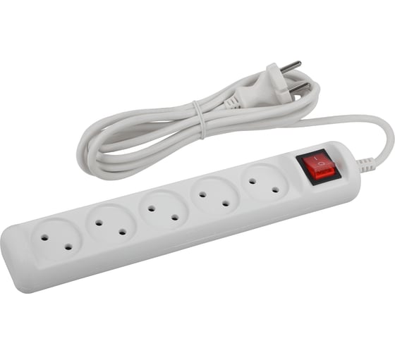 Изображение товара Удлинитель ЭРА U-5s-1,5m-2x1 без заземления, с выключателем, 5 розеток, 1,5 м, ПВС, 2х1мм2, 10А Б0044055