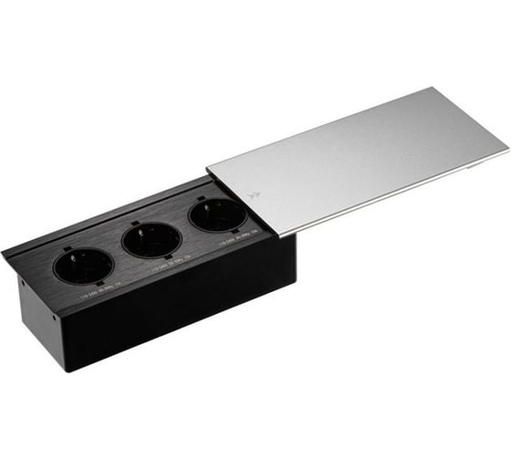 Изображение товара Выдвижная встраиваемая розетка Mebax JX (Slide Top) 3 секции Серебро 200х100х63мм (с кабелем питания) 00-00002886