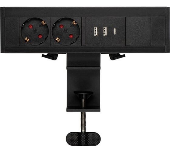 Изображение товара Блок розеток Mebax на струбцине LE4 2 секции Чёрный боковое крепление 2 USB + 1 type C беспроводная зарядка 00-00002876