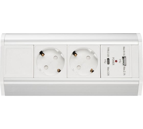 Изображение товара Блок розеток Mebax накладной LK-BN1402 2 секции Белый 1 USB + 1 type C 00-00002870