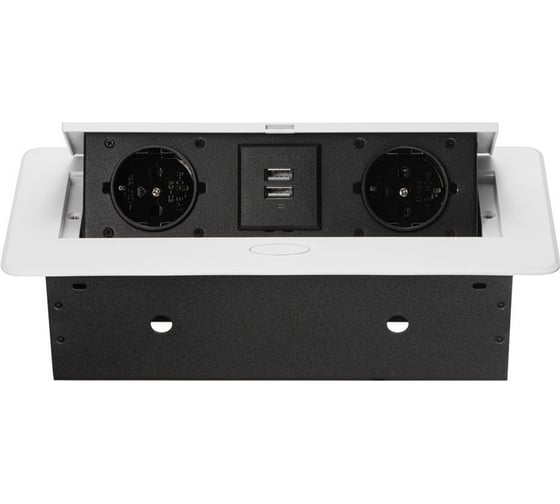 Изображение товара Выдвижная встраиваемая розетка Mebax MX-226 (J-0) 2 секции Белый Полуавтомат 267х120х68мм 2 USB (с каб.пит.) 00-00002883