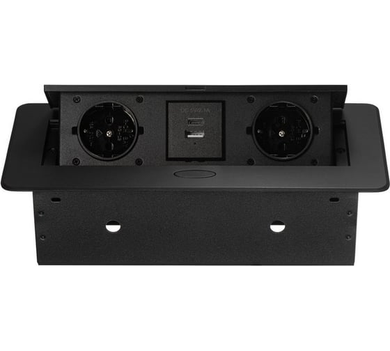 Изображение товара Выдвижная встраиваемая розетка Mebax MX-226 (J-0) 2 секции Чёрный Полуавтомат 267х120х68мм 1 USB + 1 type C (с каб.пит.) 00-00002880