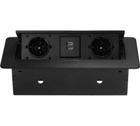 Изображение товара Выдвижная встраиваемая розетка Mebax MX-226 (J-0) 2 секции Чёрный Полуавтомат 267х120х68мм 2 USB (с каб.пит.) 00-00002881