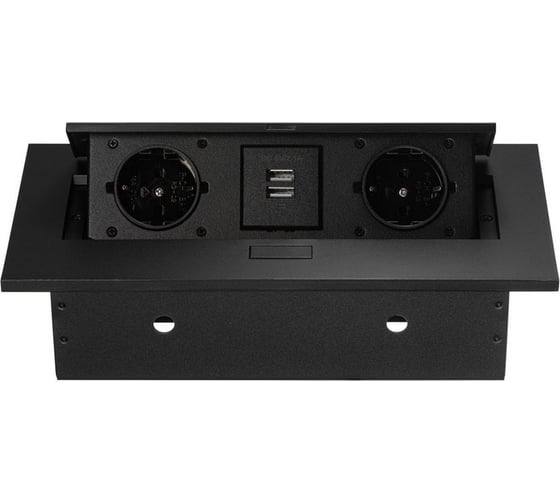 Изображение товара Выдвижная встраиваемая розетка Mebax MX-226 (J) 2 секции Чёрный Полуавтоматический 266х130х68мм 2 USB (с кабелем питания) 00-00002885