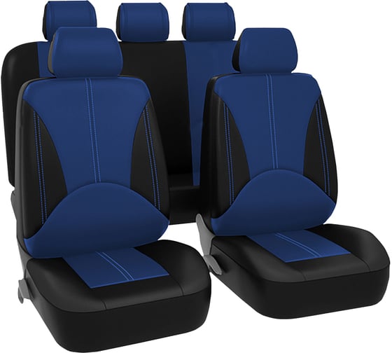 Изображение товара Чехлы для автомобильных сидений KRAFT ELITE универсальные, экокожа, черно-синие KT 835636