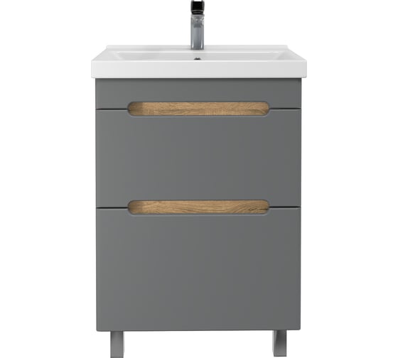 Изображение товара Тумба напольная Diva 60 с раковиной Фест 60 (комплект) для ванной комнаты Дуб вотан, графит софт Sanstar 458.1-1.4.1.РКФЕС