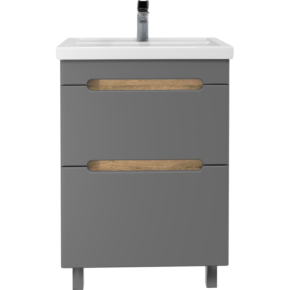 Изображение товара Напольная тумба Sanstar Diva 60 с раковиной Фостер 60 (комплект) для ванной комнаты Дуб вотан, графит софт 458.1-1.4.1.КФОС