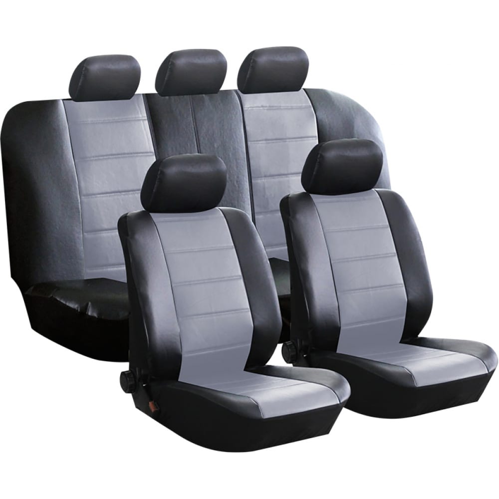 фото Чехлы для автомобильных сидений kraft fashion универсальные, экокожа, черно-серые kt 835622