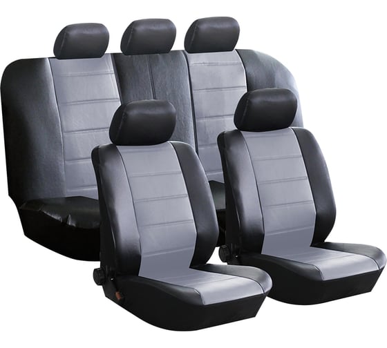 Изображение товара Чехлы для автомобильных сидений KRAFT FASHION универсальные, экокожа, черно-серые KT 835622
