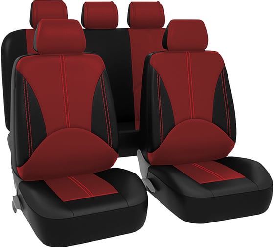 Изображение товара Чехлы для автомобильных сидений KRAFT ELITE универсальные, экокожа, черно-красные KT 835635