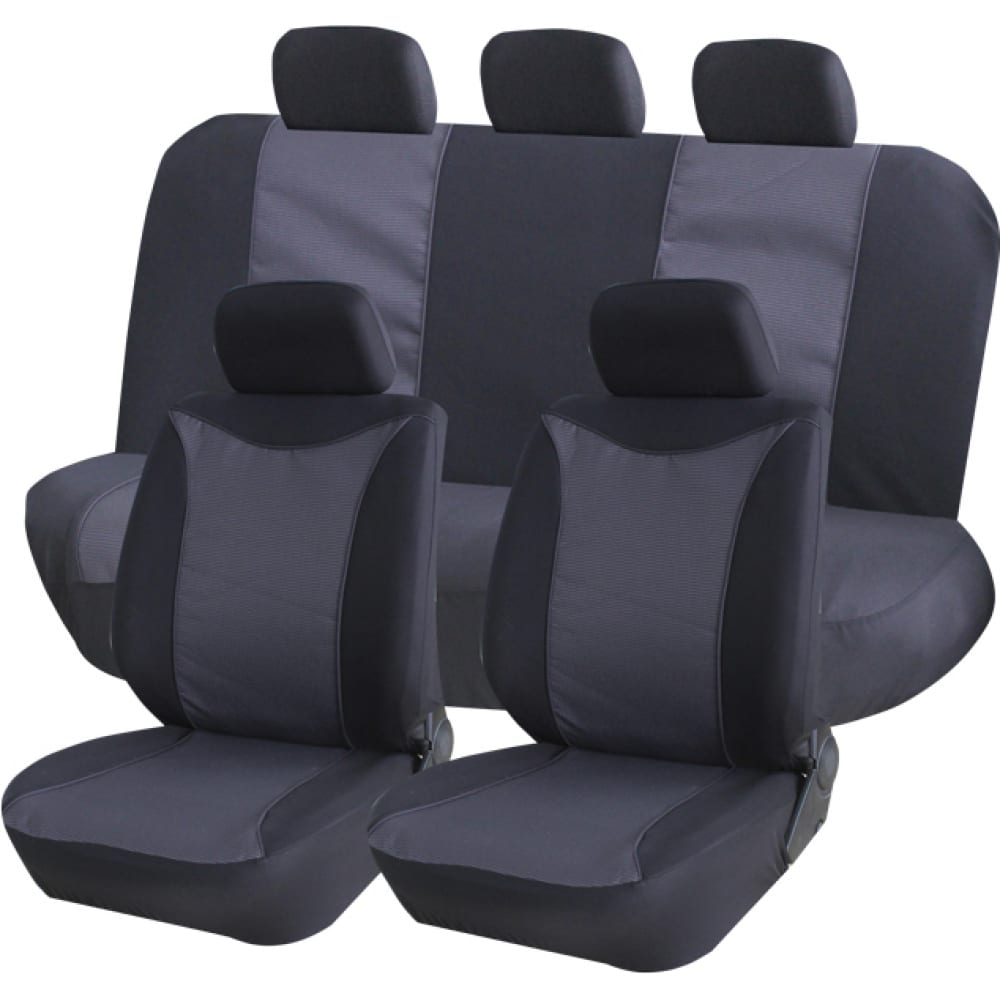 фото Чехлы для автомобильных сидений kraft prestige универсальные, полиэстер/жаккард, черно-серые kt 835619