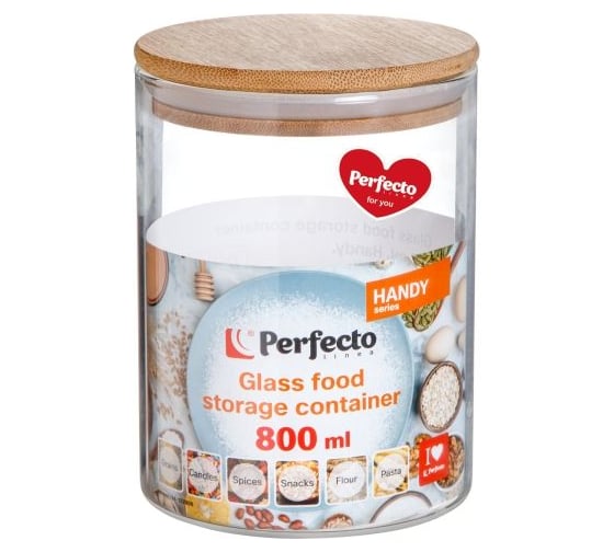 Изображение товара Стеклянная банка для сыпучих продуктов PERFECTO LINEA 800 мл, серия Handy 34-102800