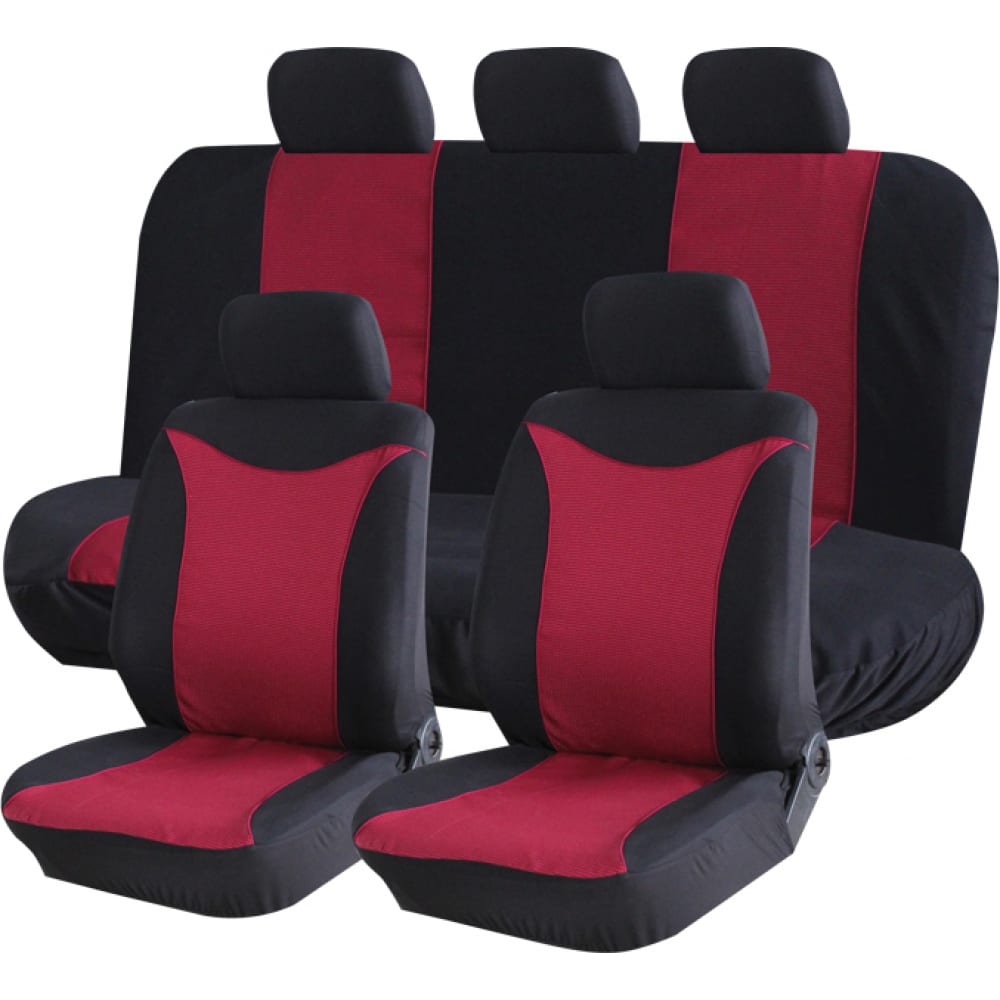 фото Чехлы для автомобильных сидений kraft prestige универсальные, полиэстер/жаккард, черно-красные kt 835617
