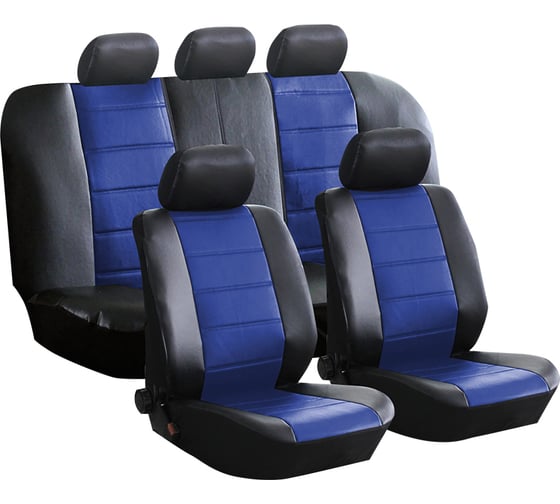Изображение товара Чехлы для автомобильных сидений KRAFT FASHION универсальные, экокожа, черно-синие KT 835624