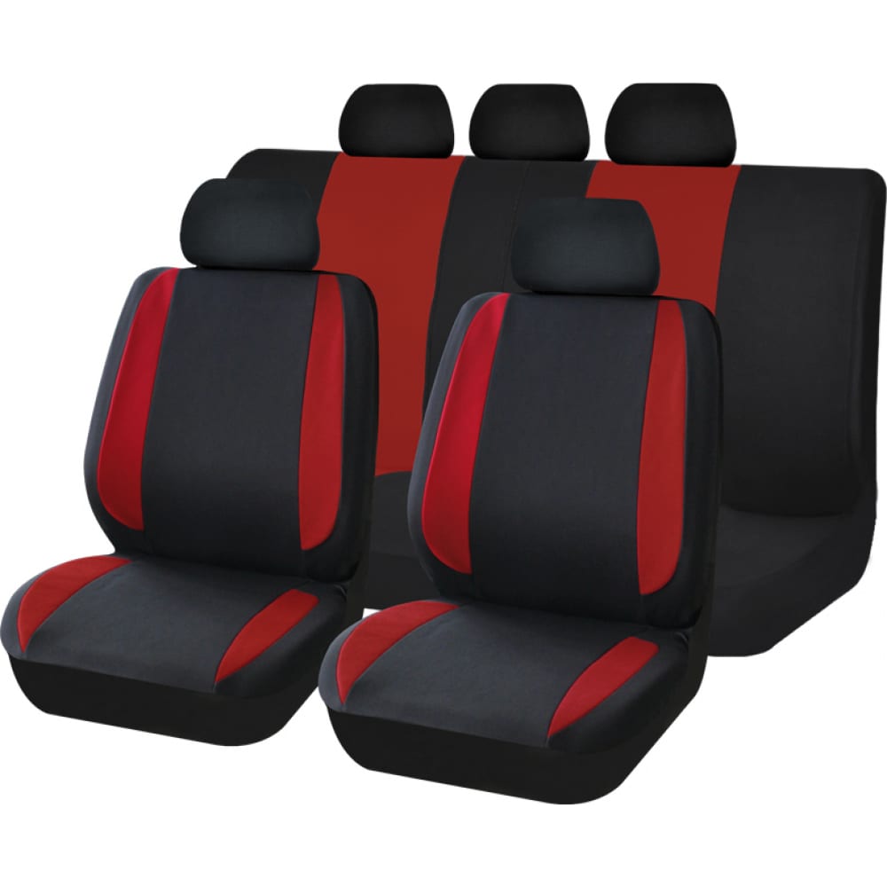 фото Чехлы для автомобильных сидений kraft modern универсальные, полиэстер, черно-красные kt 835613