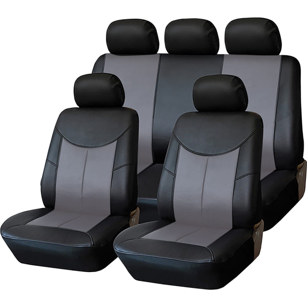 фото Чехлы для автомобильных сидений kraft style универсальные, экокожа, черно-серые kt 835627