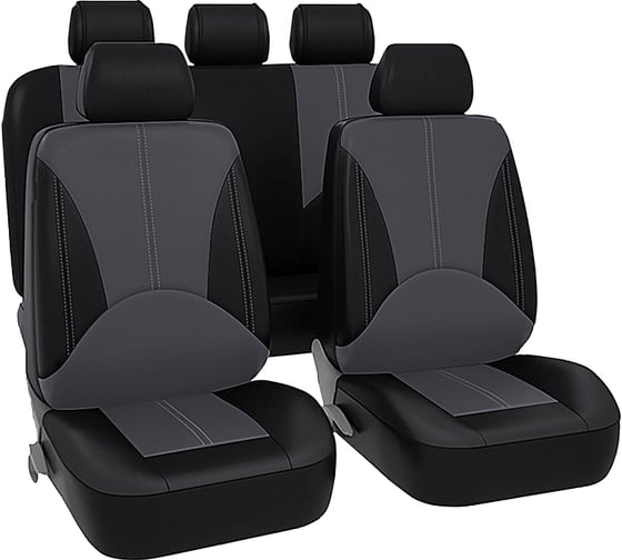 Изображение товара Чехлы для автомобильных сидений KRAFT ELITE универсальные, экокожа, черно-серые KT 835634