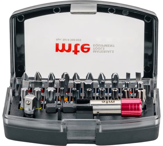 Изображение товара Набор торсионных бит 1/4″, 25 мм, PH, PZ, TX, HEX, SL, с держателем, 32 предмета MTE 2614250032