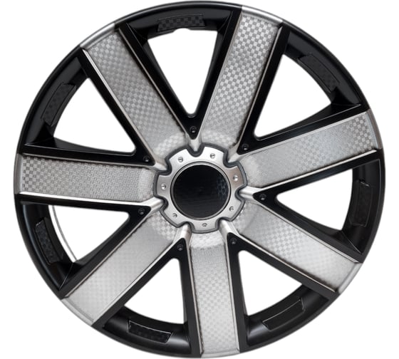 Изображение товара Декоративный колпак Lion ГАЛАКСИ микс серебристо-черный (пруж.) карбон 16" (2) (8) LW1605