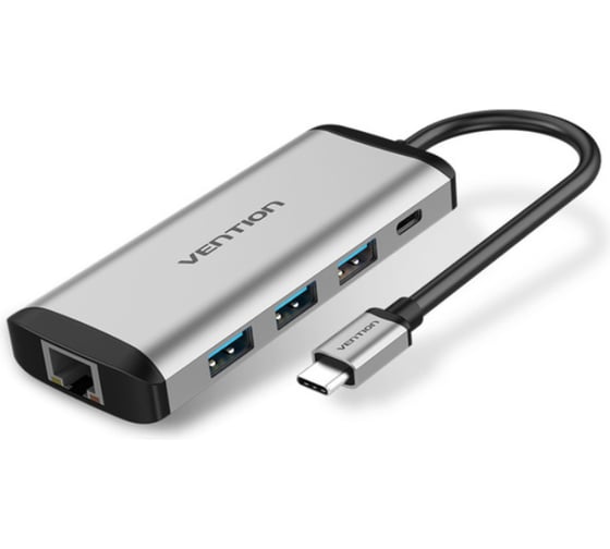 Изображение товара Сетевой адаптер Vention USB-C M/ Gigabit Ethernet RJ45 F/OTG хаб 3xUSB 3.0/PD TGDHB