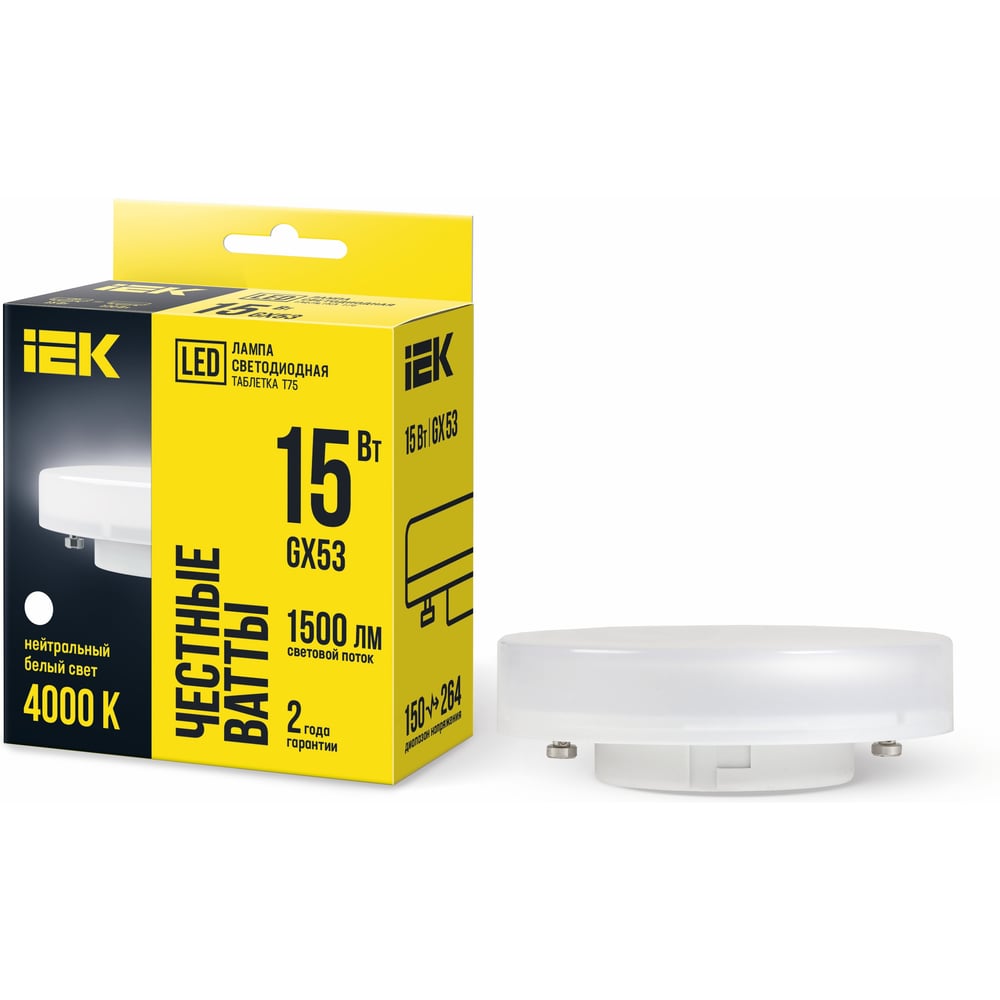 Изображение товара Лампа IEK LED T75 таблетка 15вт 230В 4000К GX53 LLE-T80-15-230-40-GX53