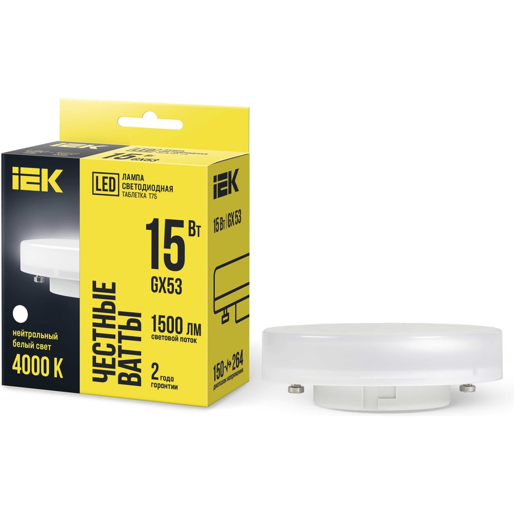 Лампа IEK LED T75 таблетка 15вт 230В 4000К GX53 LLE-T80-15-230-40-GX53