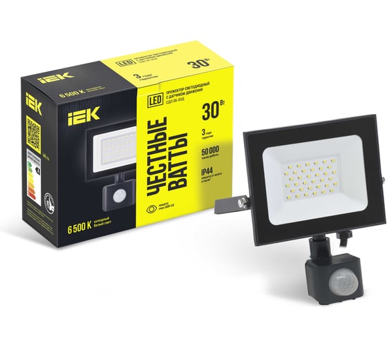 Изображение товара Светодиодный прожектор IEK СДО 06-30Д, черный, с датчиком движения, IP54, 6500K LPDO602-30-65-K02