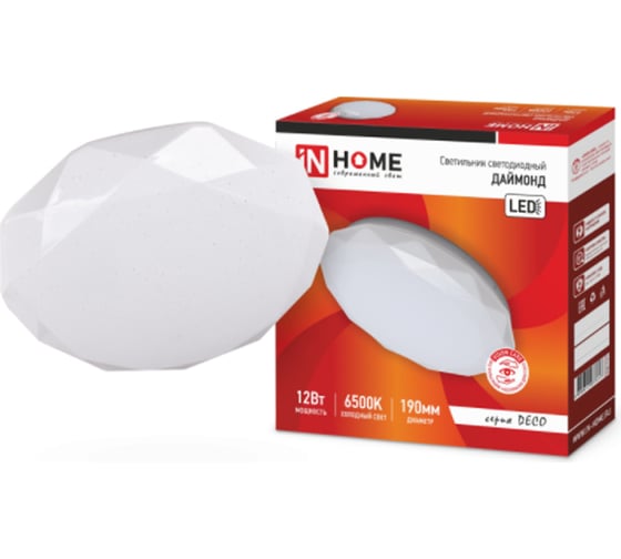 Изображение товара Светодиодный светильник IN HOME серии DECO ДАЙМОНД, 12Вт, 230В, 6500К, 780лм, 190мм 4690612033617