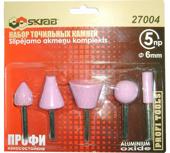Изображение товара Набор точильных камней SKRAB ПРОФИ 5 предметов, 6мм А2/A14/A25/A31/W179 Al2O3 27004