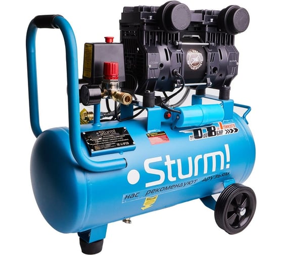 Изображение товара Компрессор Sturm безмасляный, бесшумный, профессионал, 1500Вт, 24 л, 2600 об/м, 240л/м, 8б AC93224OL