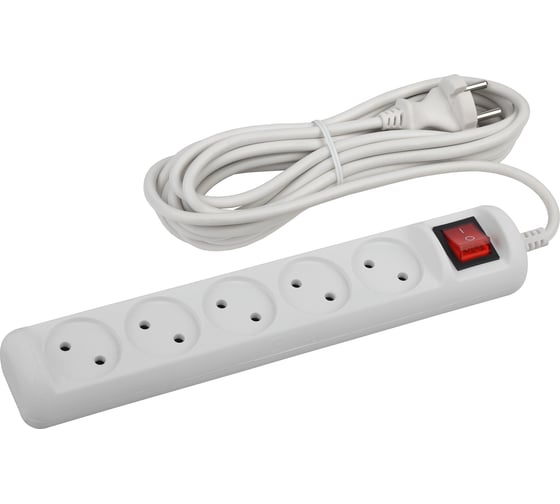 Изображение товара Удлинитель ЭРА U-5s-5m2x1 электрический, без заземления, с выключателем, 5 гнезд, 5 метров, ПВС, 2х1мм2, 10А Б0044057