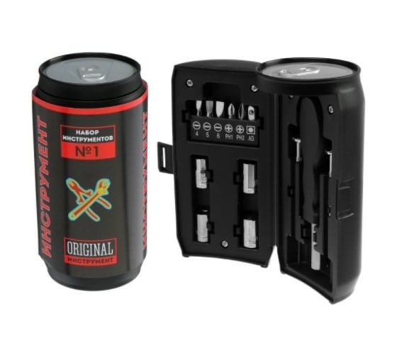 Изображение товара Набор инструментов ТУНДРА подарочный пластиковый кейс "Банка", 13 предметов 5308279