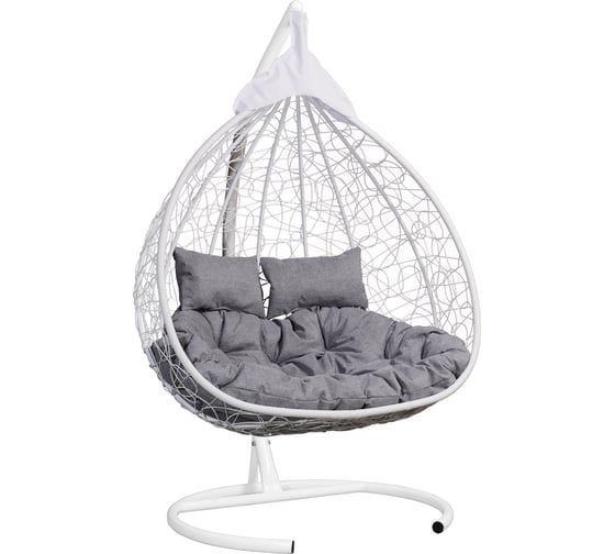 Изображение товара Подвесное двухместное кресло-кокон Лаура FISHT белое + белый каркас, подушка светло-серая рогожка №13 FIS 207 №13