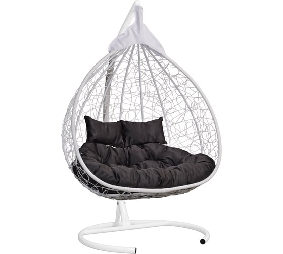 Изображение товара Подвесное двухместное кресло-кокон Лаура FISHT белое + белый каркас, подушка чёрная FIS 205