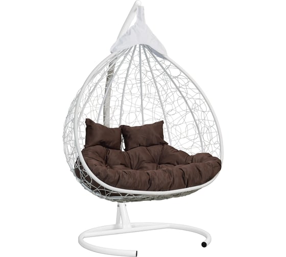 Изображение товара Подвесное двухместное кресло-кокон Лаура FISHT белое + белый каркас, подушка шоколадная FIS 201
