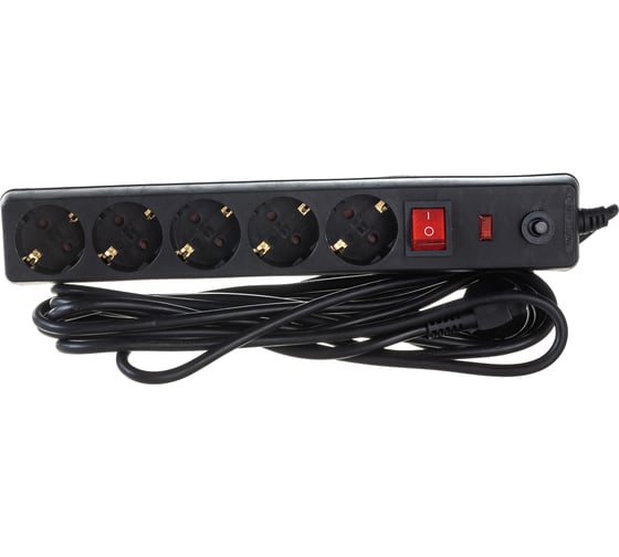 Изображение товара Сетевой фильтр IEK СФ-05К-выкл., 16А, 5 мест, 5м, 3х1мм2, черный WFP10-16-05-05-ZK-K02