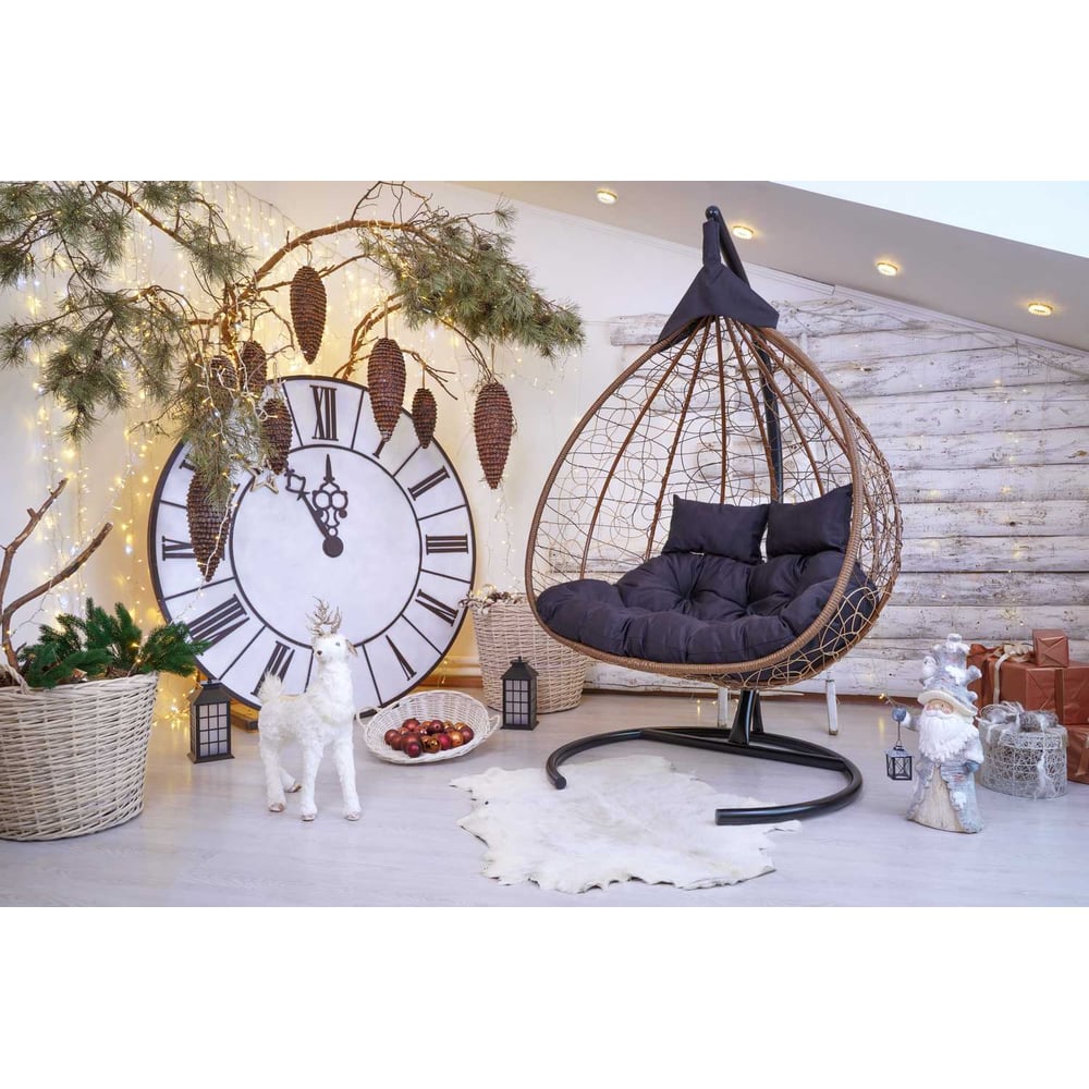 Изображение товара Подвесное двухместное кресло-кокон Лаура FISHT горячий шоколад с коричневым каркасом