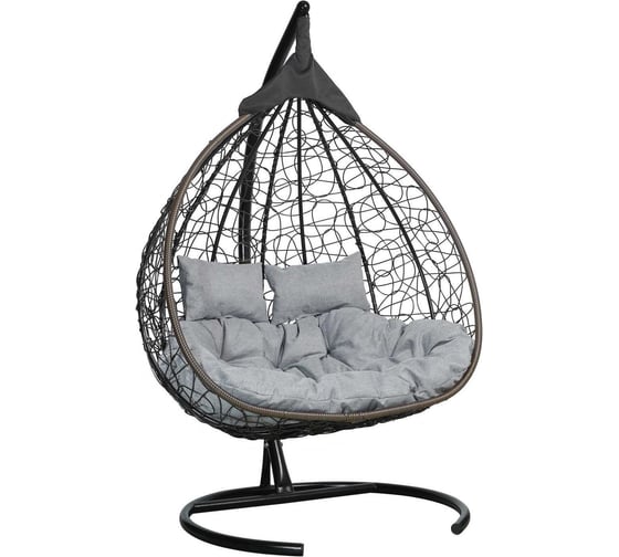 Изображение товара Подвесное двухместное кресло-кокон Лаура FISHT горячий шоколад + коричневый каркас, подушка светло-серая рогожка №13 FIS 407№13