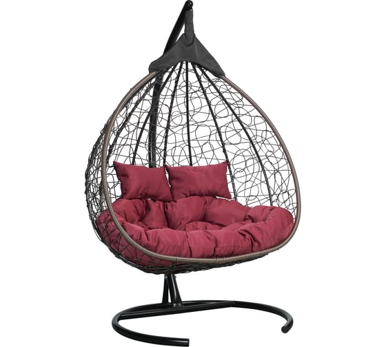 Изображение товара Подвесное двухместное кресло-кокон Лаура FISHT коричневый + коричневый каркас, подушка бордовая FIS 304