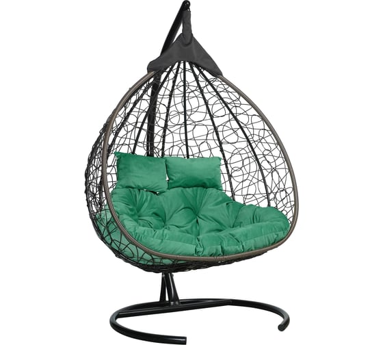 Изображение товара Подвесное двухместное кресло-кокон Лаура FISHT коричневый + коричневый каркас, подушка зеленая FIS 308