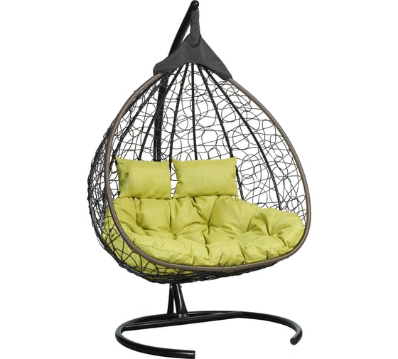 Изображение товара Подвесное двухместное кресло-кокон Лаура FISHT коричневый + коричневый каркас, подушка салатовая рогожка №7 FIS 303
