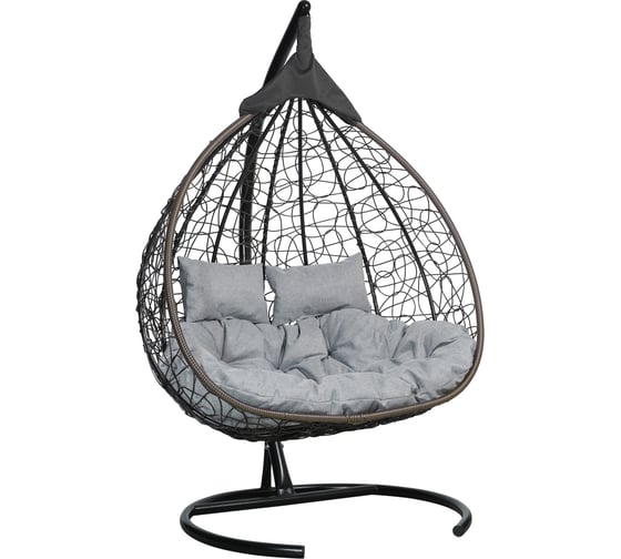 Изображение товара Подвесное двухместное кресло-кокон Лаура FISHT коричневый + коричневый каркас, подушка светло-серая рогожка №13 FIS 307 №13